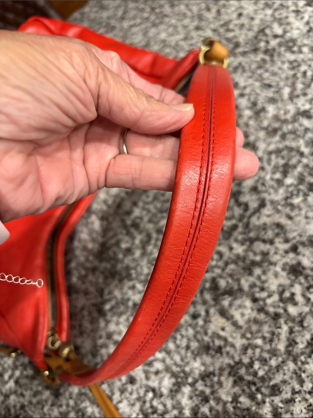 HOBO Red/Orange Leather Hobo Shoulder Bag with Tan Accent - Picture 9 of 9